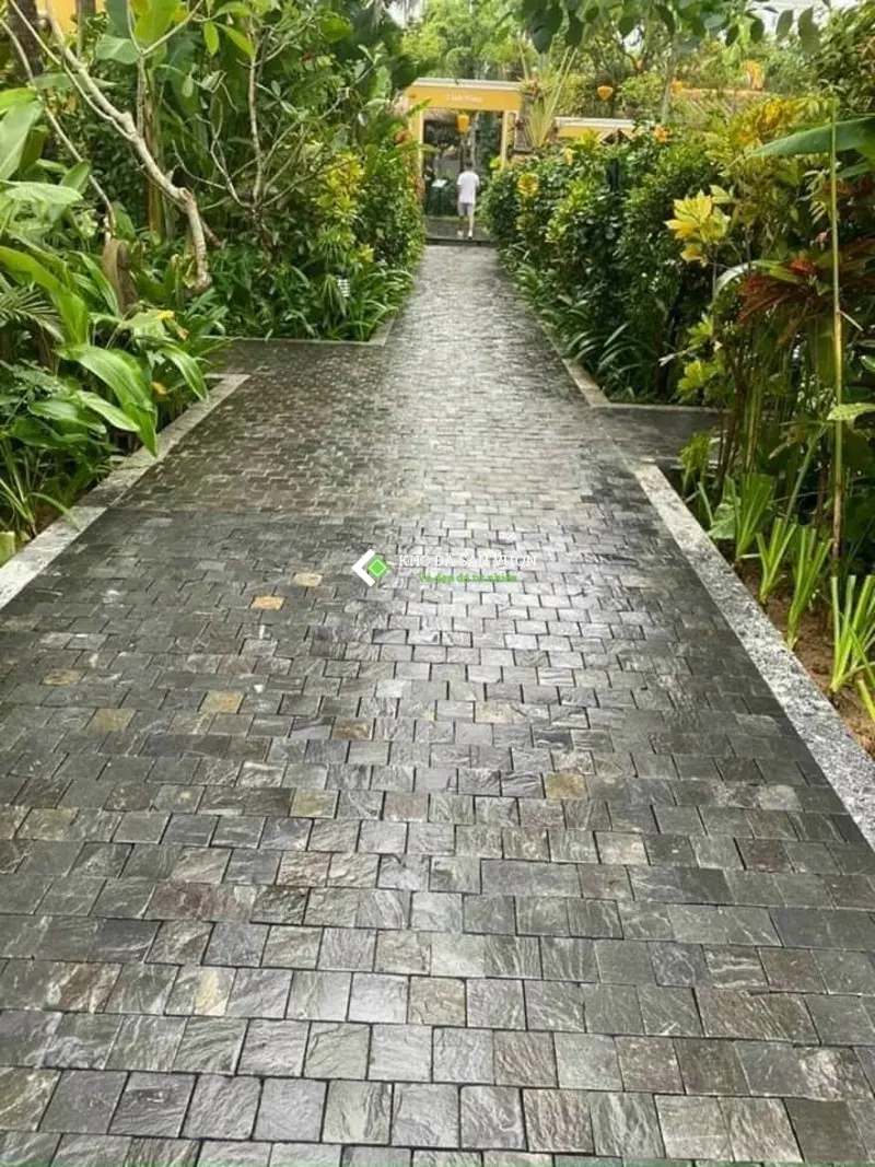 Lối đi sân vườn lát đá cubic slate chẻ tay